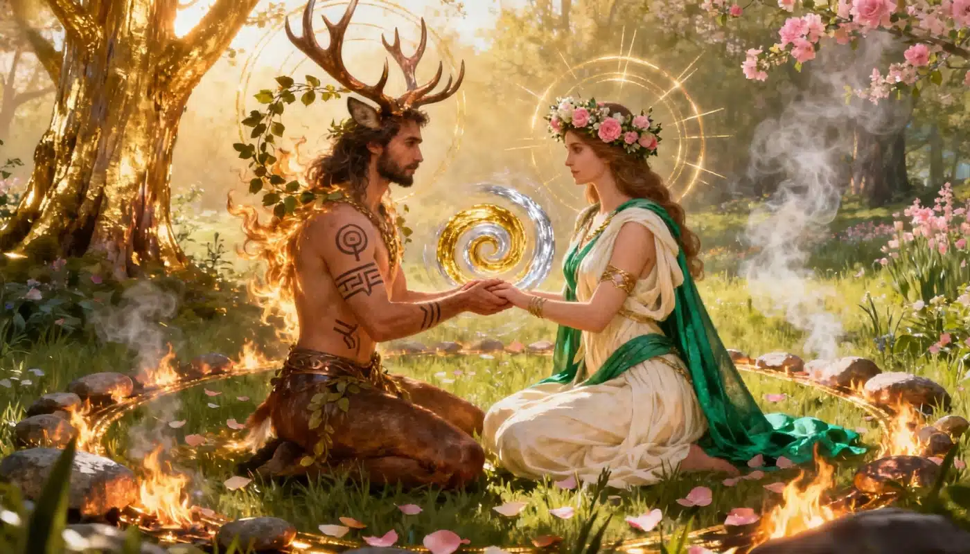 Union du dieu cornu et de la déesse mère