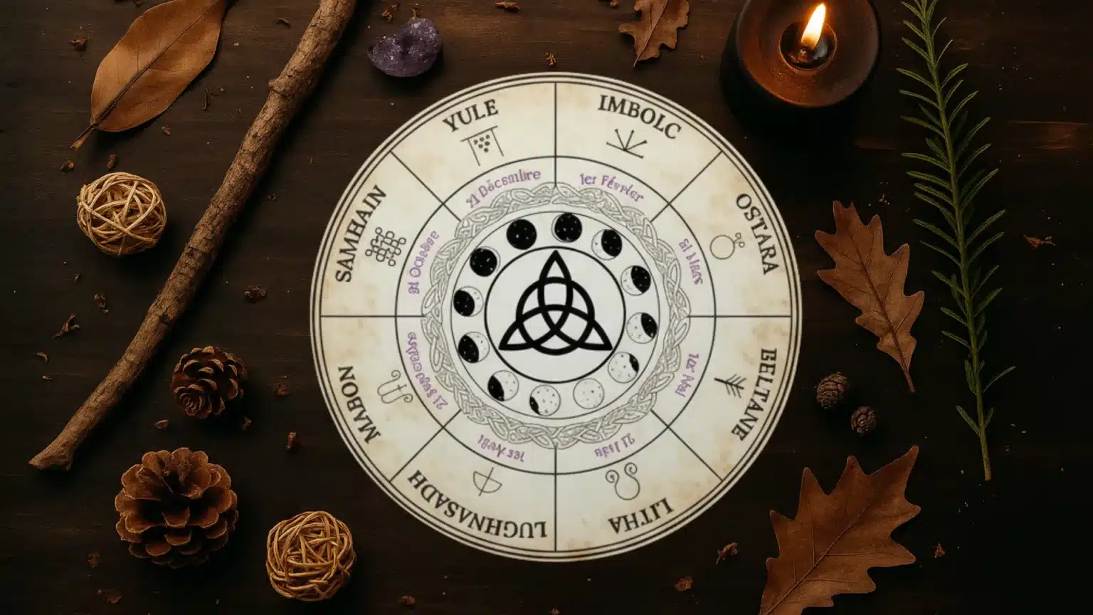 Roue de l’Année Wicca en image, les 8 sabbats avec leurs significations et rituels